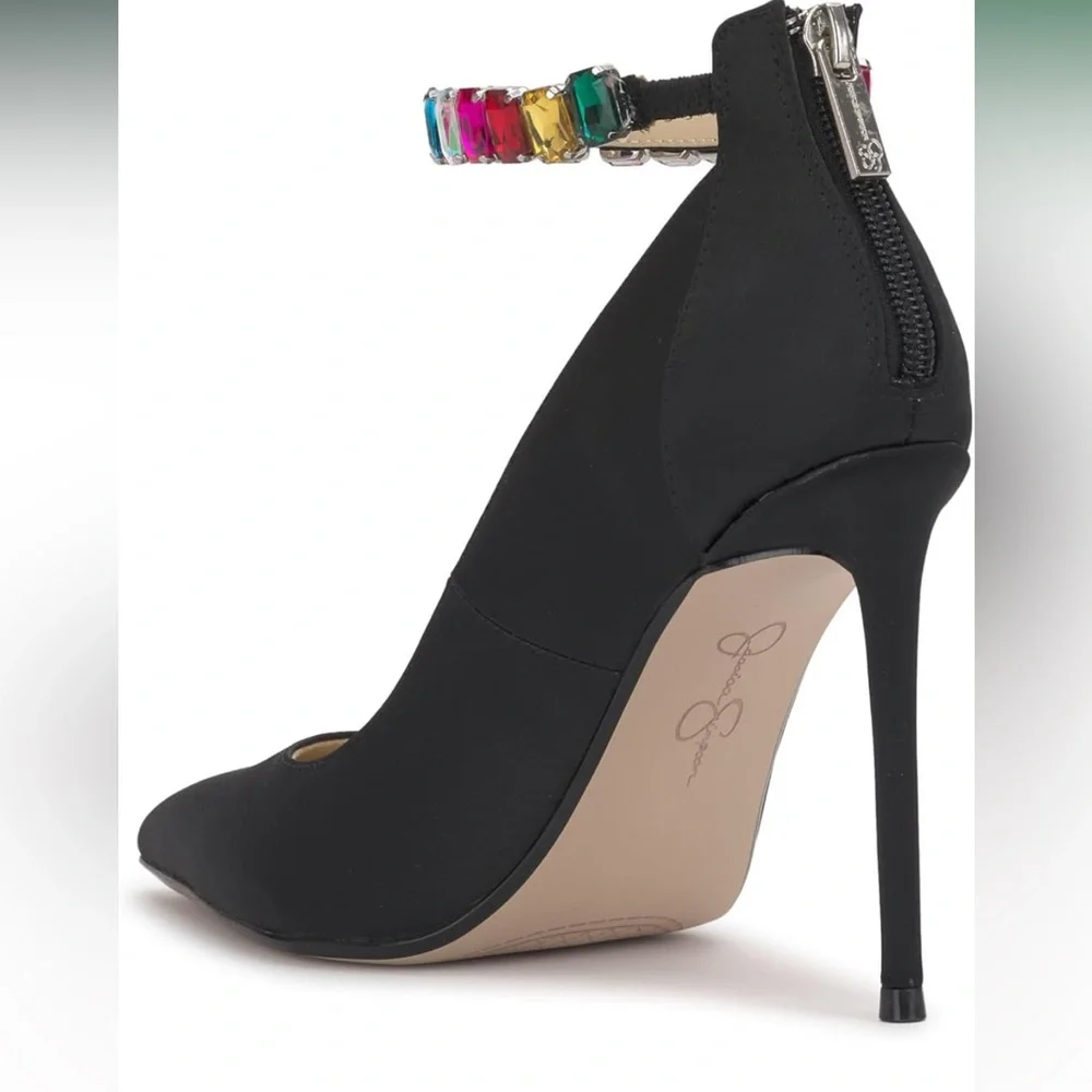 Jessica Simpson Black Heels with Vibrant Gem Strap - Picture 6 of 7